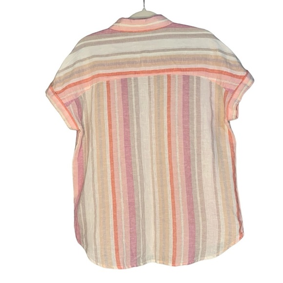 Beachlunchlounge linen cap sleeve striped button down shirt. Size M - Picture 2 of 8